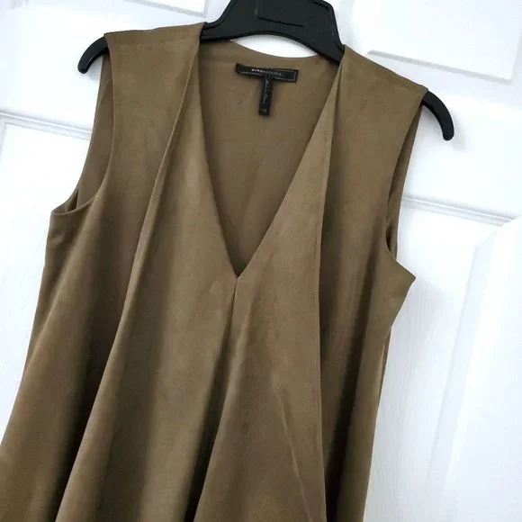 BCBGMAXAZRIA Trar Faux-Suede V-Neck Sleeveless Asymmetrical Women's Dress - Picture 6 of 12